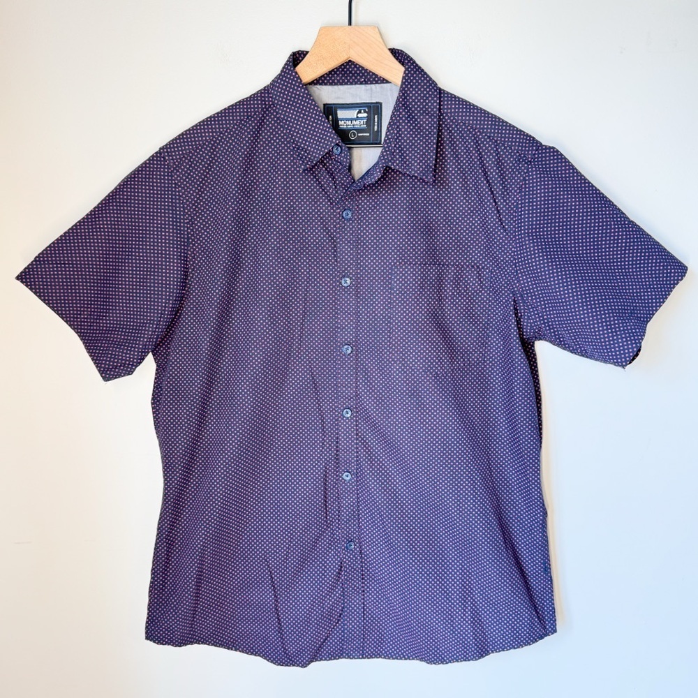 Monument Men’s 100% Cotton Bird Eye Pattern Button Up Short Sleeve Top Sz L